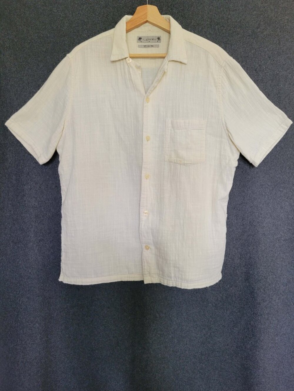 AllSaints Relaxed Fit Buttoned Up Camp Shirt Cream  Cotton Gauze  Preppy Mens M.